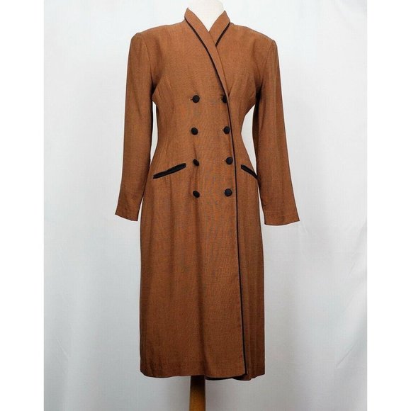 Vintage Dresses & Skirts - Vintage 90s Does 40s Brown Black Plaid Dress 16